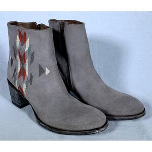 Old Gringo Grey Suede Josefina Aztec Accents Ankle Boots Size 7